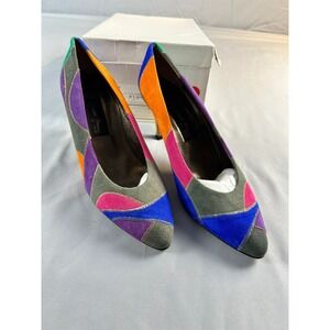 Sesto Meucci Women Heels Size 5.5 Multi Suede Patchwork Pumps NWT Italian